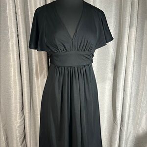 Elegant Vintage Black Midi Dress with Flutter Sleeves